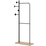 Double Rods Clothes Hanging Rack with Rubber Wood Hooks