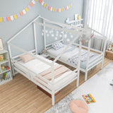 Marcos de cama dobles de madera individuales con mesa incorporada para niños - Blanco