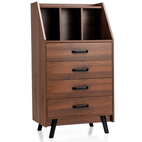 Cómoda de 4 cajones con 2 kits antivuelco para dormitorio