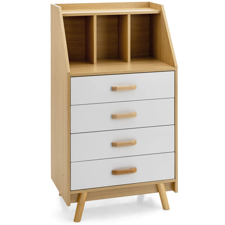 Cómoda de 4 cajones con 2 kits antivuelco para dormitorio