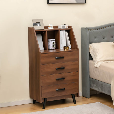 Cómoda de 4 cajones con 2 kits antivuelco para dormitorio