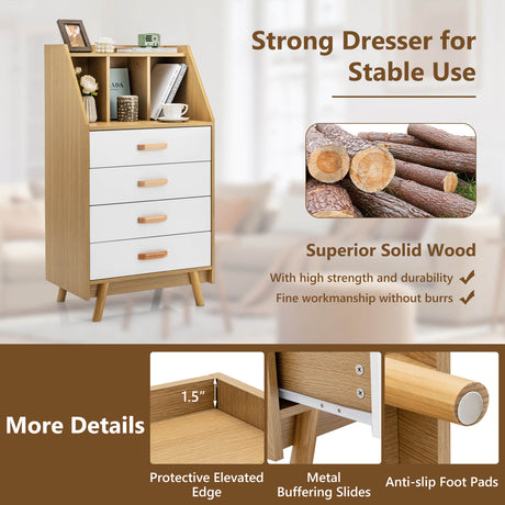 Cómoda de 4 cajones con 2 kits antivuelco para dormitorio