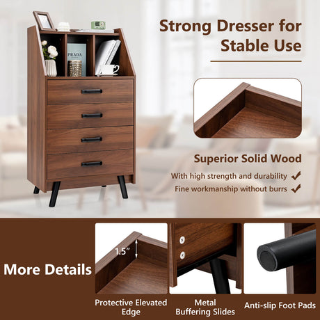 Cómoda de 4 cajones con 2 kits antivuelco para dormitorio