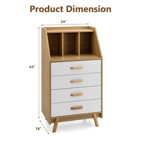Cómoda de 4 cajones con 2 kits antivuelco para dormitorio