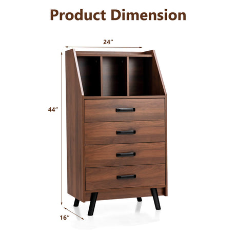 Cómoda de 4 cajones con 2 kits antivuelco para dormitorio