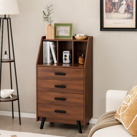 Cómoda de 4 cajones con 2 kits antivuelco para dormitorio