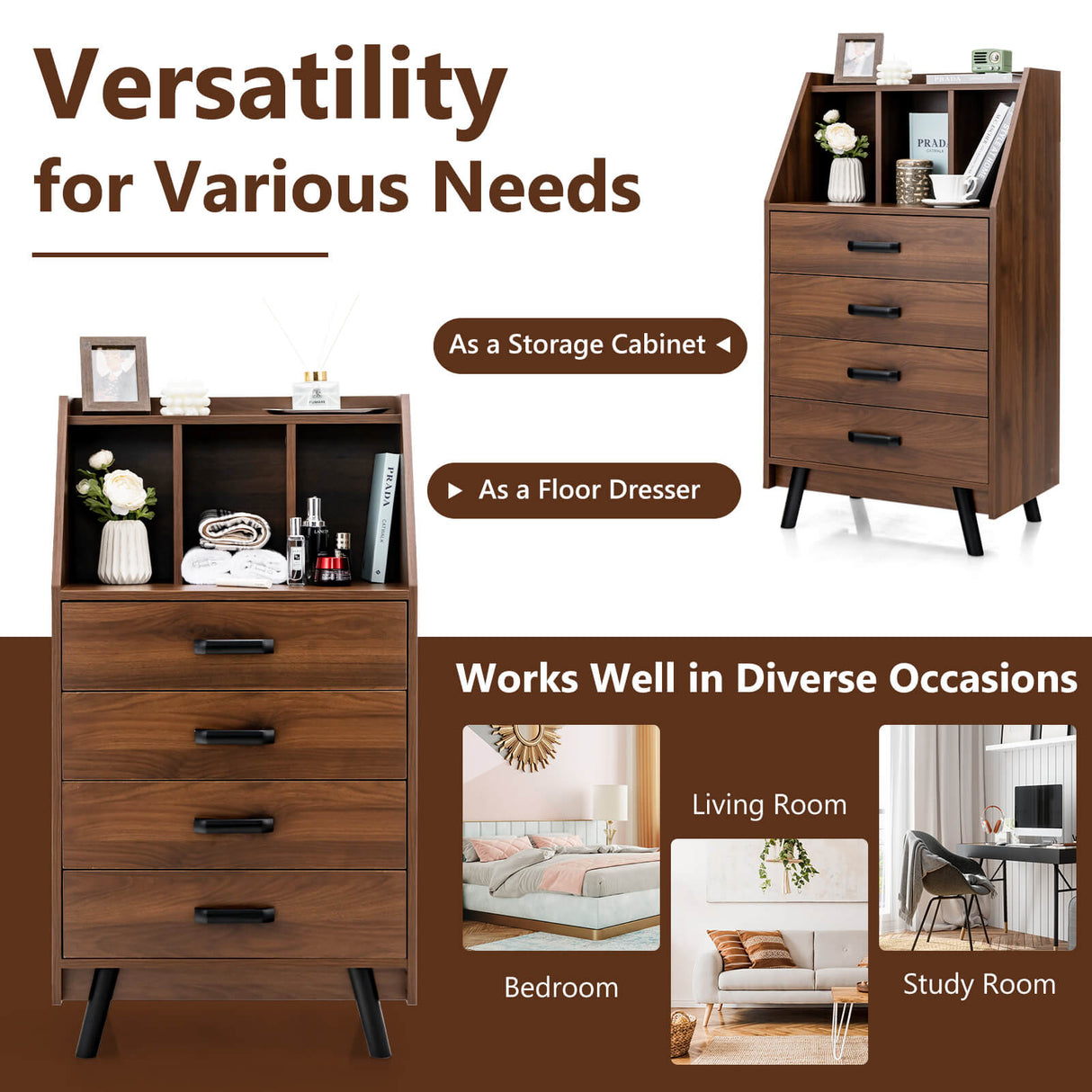 4-Drawer Dresser with 2 Anti-Tipping Kits for Bedroom