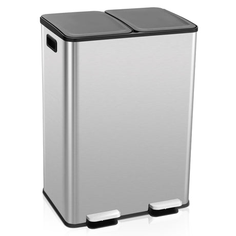 Cesto de basura de doble compartimento 2 x 8 gal - Plateado
