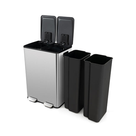 Cesto de basura de doble compartimento 2 x 8 gal - Plateado