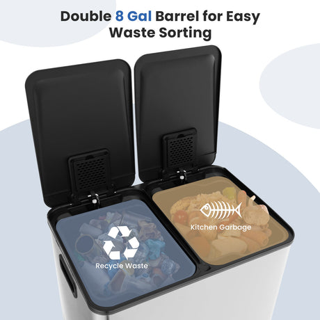 Cesto de basura de doble compartimento 2 x 8 gal - Plateado