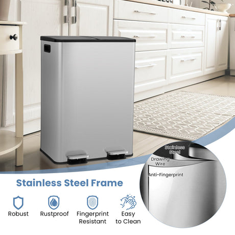 Cesto de basura de doble compartimento 2 x 8 gal - Plateado