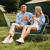Sillón doble de camping portátil, sofá biplaza de gran tamaño con reposabrazos y portavasos, color verde