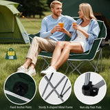 Sillón doble de camping portátil, sofá biplaza de gran tamaño con reposabrazos y portavasos, color verde