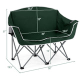 Sillón doble de camping portátil, sofá biplaza de gran tamaño con reposabrazos y portavasos, color verde