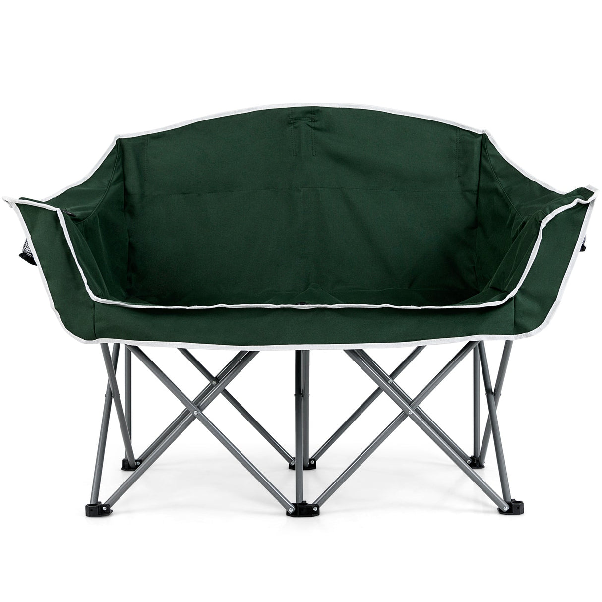 Sillón doble de camping portátil, sofá biplaza de gran tamaño con reposabrazos y portavasos, color verde