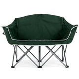 Sillón doble de camping portátil, sofá biplaza de gran tamaño con reposabrazos y portavasos, color verde