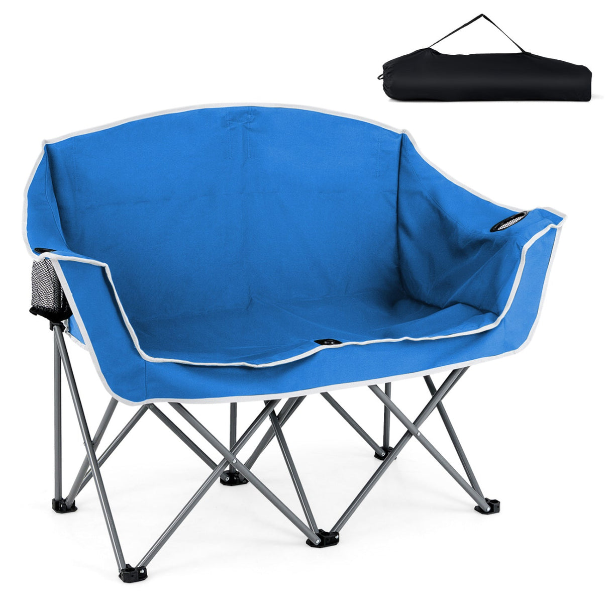 Sillón doble de camping portátil, sofá biplaza de gran tamaño con reposabrazos y portavasos, color verde