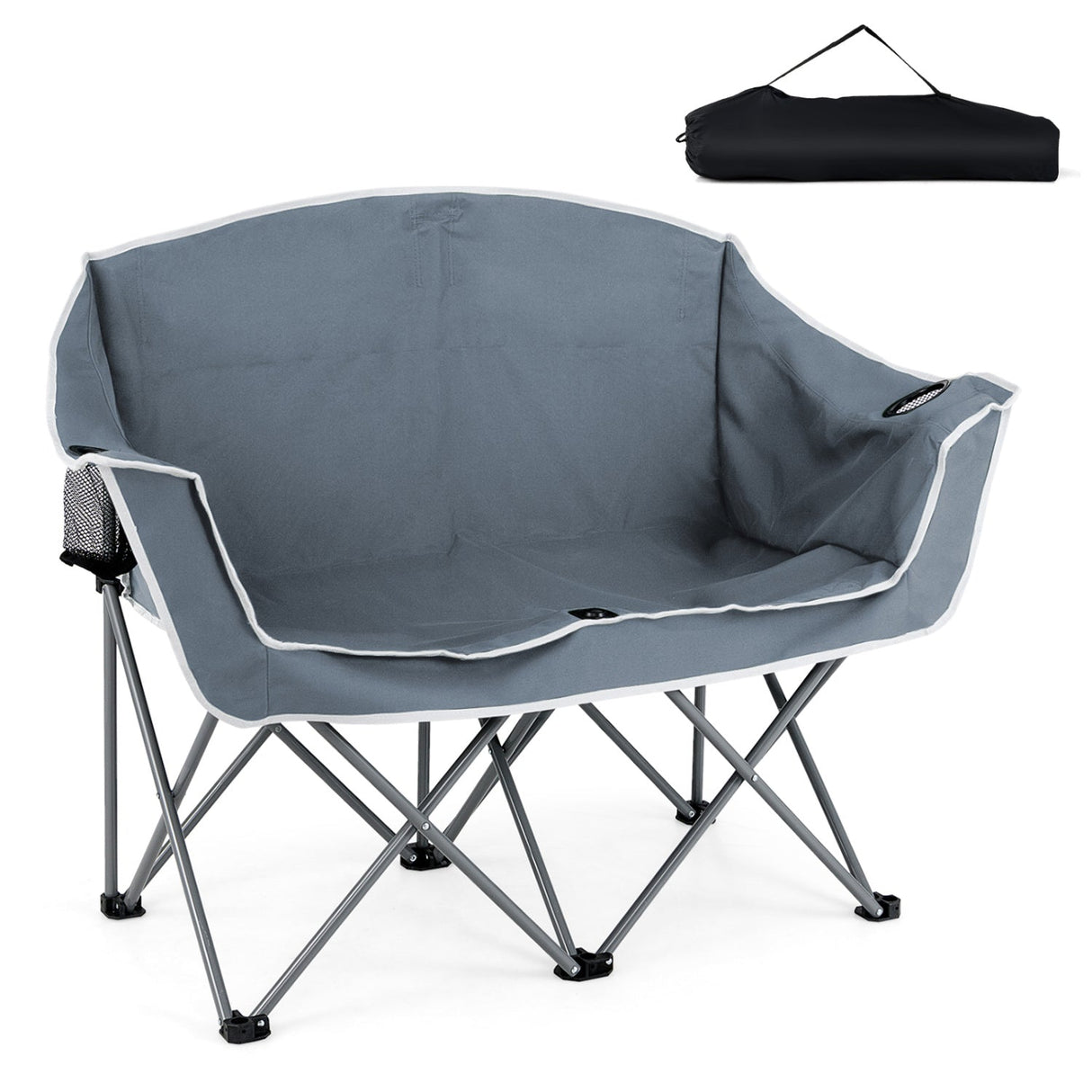 Sillón doble de camping portátil, sofá biplaza de gran tamaño con reposabrazos y portavasos, color verde