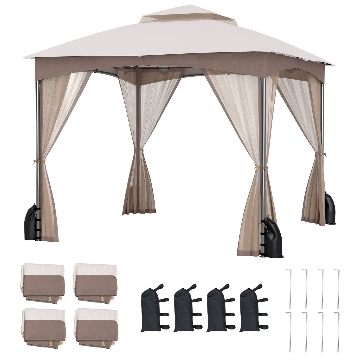10 X 10 FT Heavy-Duty Patio Gazebo with Netting Walls and 4 Sandbags