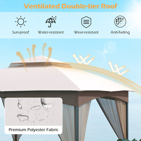 Cenador de Patio Resistente de 3 X 3 m con Muros de Malla y 4 Sacos de Arena