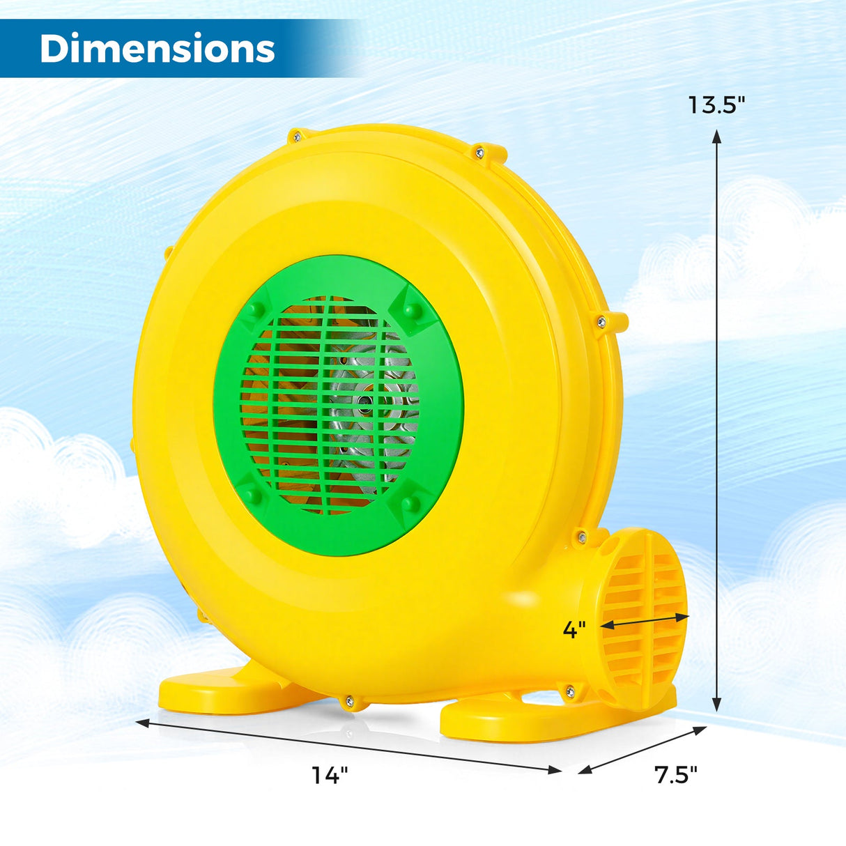 Ventilador para castillo hinchable de 480 W con asa y estacas de tierra