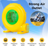 Ventilador para castillo hinchable de 480 W con asa y estacas de tierra