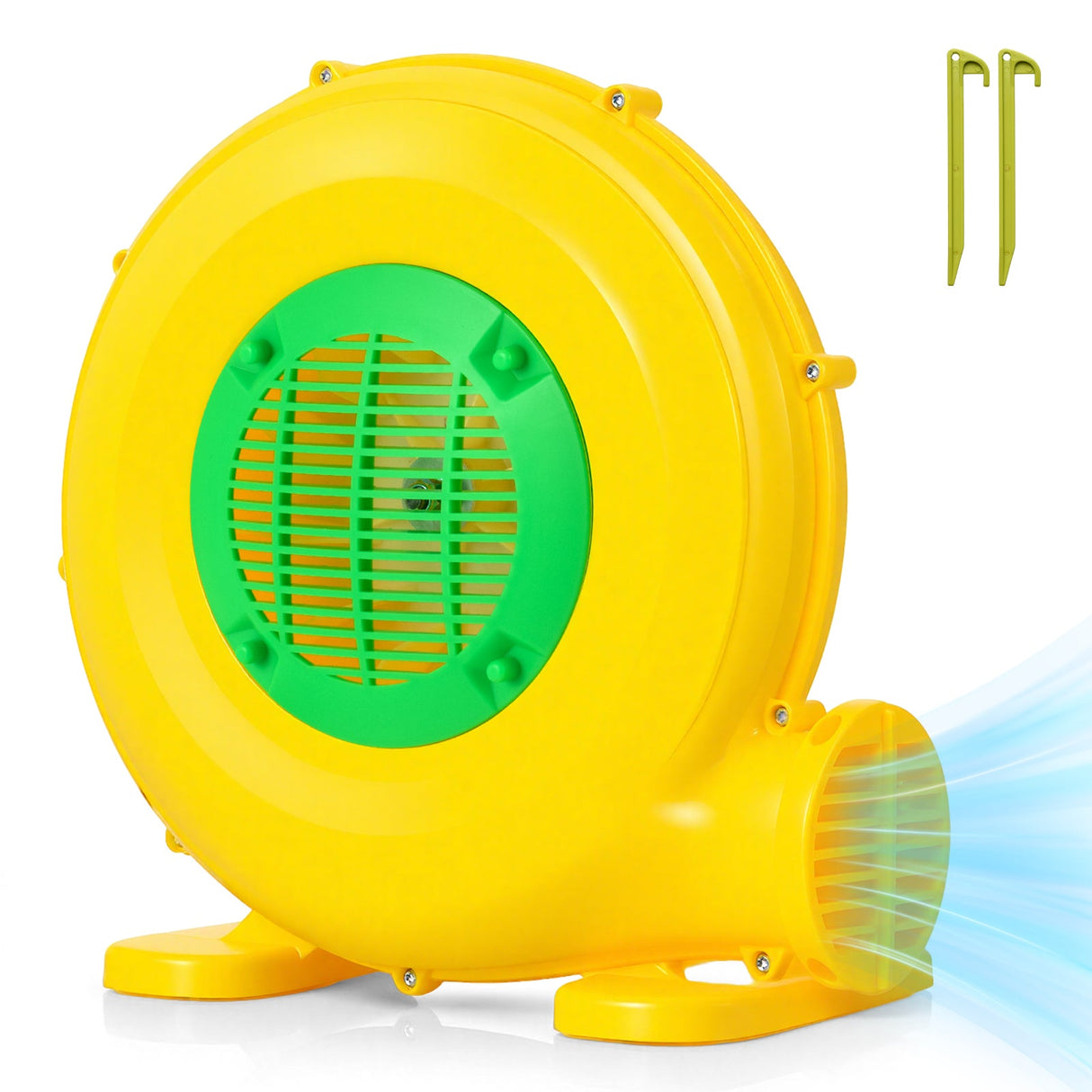 Soplador de castillo hinchable de 610 W con asa y estacas para el suelo
