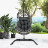 Sillón Colgante de Mimbre de PE con Soporte y Cojín - Gris