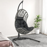 Sillón Colgante de Mimbre de PE con Soporte y Cojín - Gris