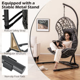 Sillón Colgante de Mimbre de PE con Soporte y Cojín - Gris