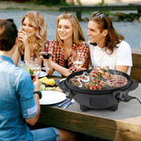 Electric BBQ Grill 1200W Indoor Outdoor Grill with 2-Zone Non-Stick Grilling Plate