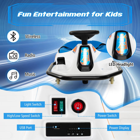 Go Kart Eléctrico para Niños de 24 V con Giro de 360° y Conexión Inalámbrica - Azul Marino