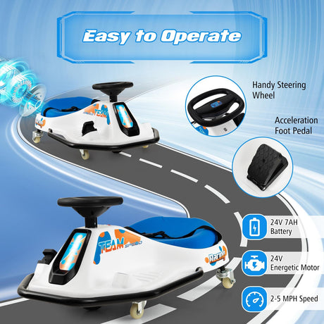 Go Kart Eléctrico para Niños de 24 V con Giro de 360° y Conexión Inalámbrica - Azul Marino