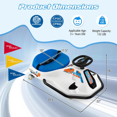 Go Kart Eléctrico para Niños de 24 V con Giro de 360° y Conexión Inalámbrica - Azul Marino