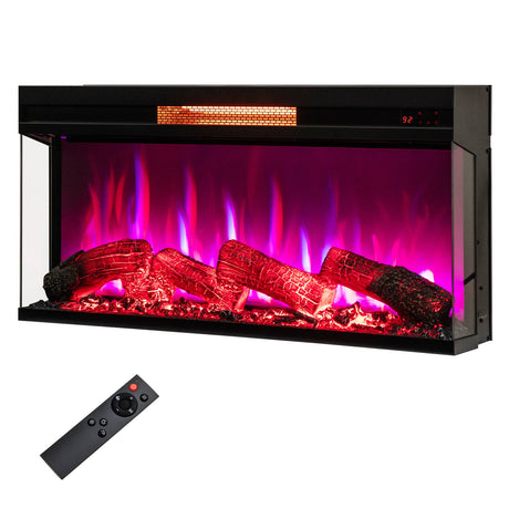 Chimenea eléctrica de 3 lados de 36 pulgadas y 1500W con llama de 7 colores - Negro
