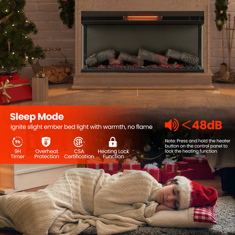 Chimenea eléctrica de 3 lados de 36 pulgadas y 1500W con llama de 7 colores - Negro