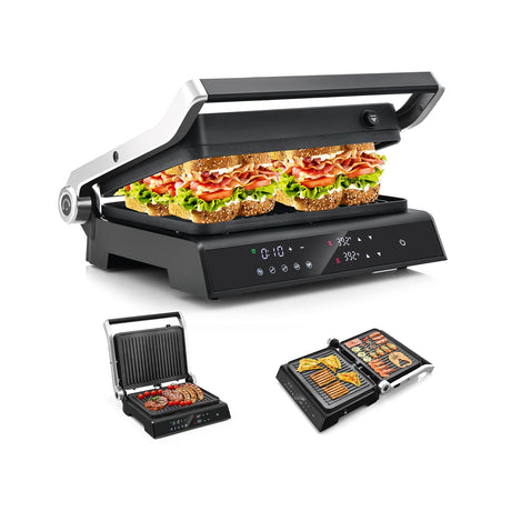 Parrilla Eléctrica 3 en 1 para Interiores con Pantalla LED-Negra