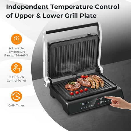 Parrilla Eléctrica 3 en 1 para Interiores con Pantalla LED-Negra