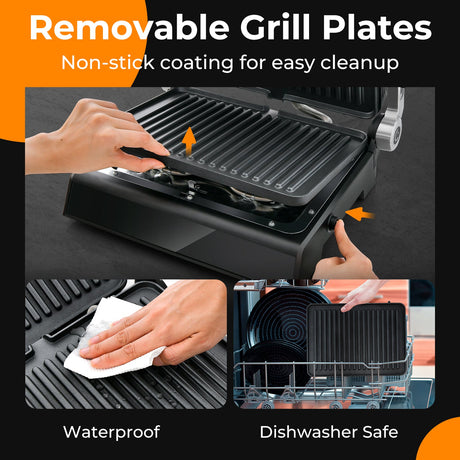 Parrilla Eléctrica 3 en 1 para Interiores con Pantalla LED-Negra