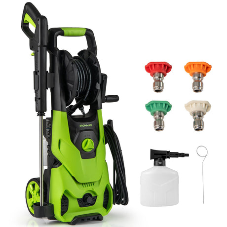 Hidrolavadora eléctrica de 2150 PSI y 1.2 GPM con 4 boquillas de conexión rápida y cañón de espuma