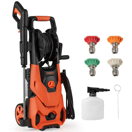 Hidrolavadora eléctrica de 2150 PSI y 1.2 GPM con 4 boquillas de conexión rápida y cañón de espuma