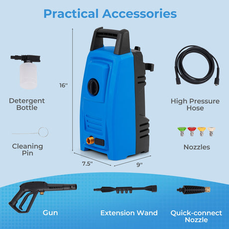 Hidrolavadora eléctrica de 1900 PSI 1.8 GPM con 4 boquillas de conexión rápida - Azul
