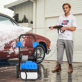 Hidrolavadora eléctrica de 2300 PSI 1.8 GPM con ruedas y 5 boquillas de conexión rápida - Azul