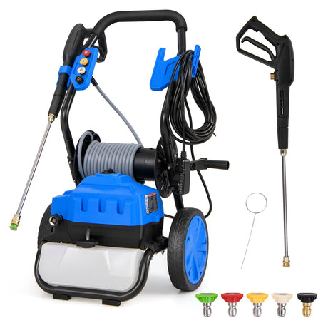 Hidrolavadora eléctrica de 2300 PSI 1.8 GPM con ruedas y 5 boquillas de conexión rápida - Azul