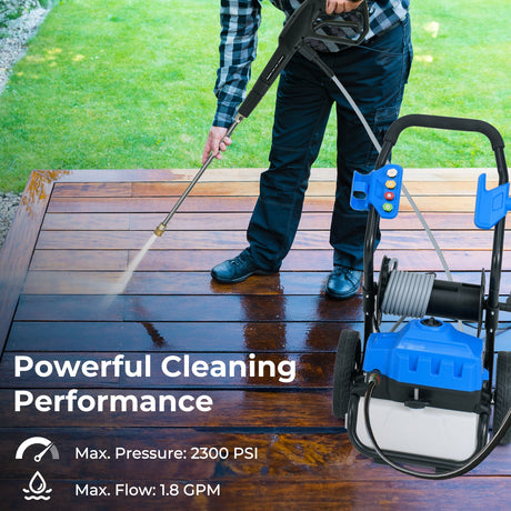Hidrolavadora eléctrica de 2300 PSI 1.8 GPM con ruedas y 5 boquillas de conexión rápida - Azul