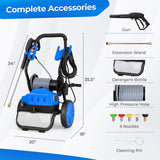 Hidrolavadora eléctrica de 2300 PSI 1.8 GPM con ruedas y 5 boquillas de conexión rápida - Azul