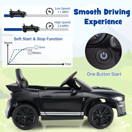 Coche de juguete con licencia Ford Mustang Shelby GT500 de 12 V para niños de 3 a 8 años con control remoto