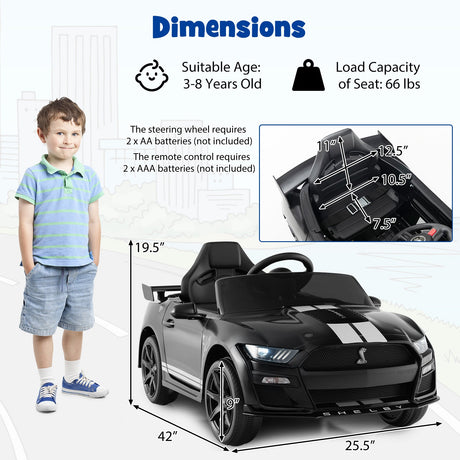 Coche de juguete con licencia Ford Mustang Shelby GT500 de 12 V para niños de 3 a 8 años con control remoto