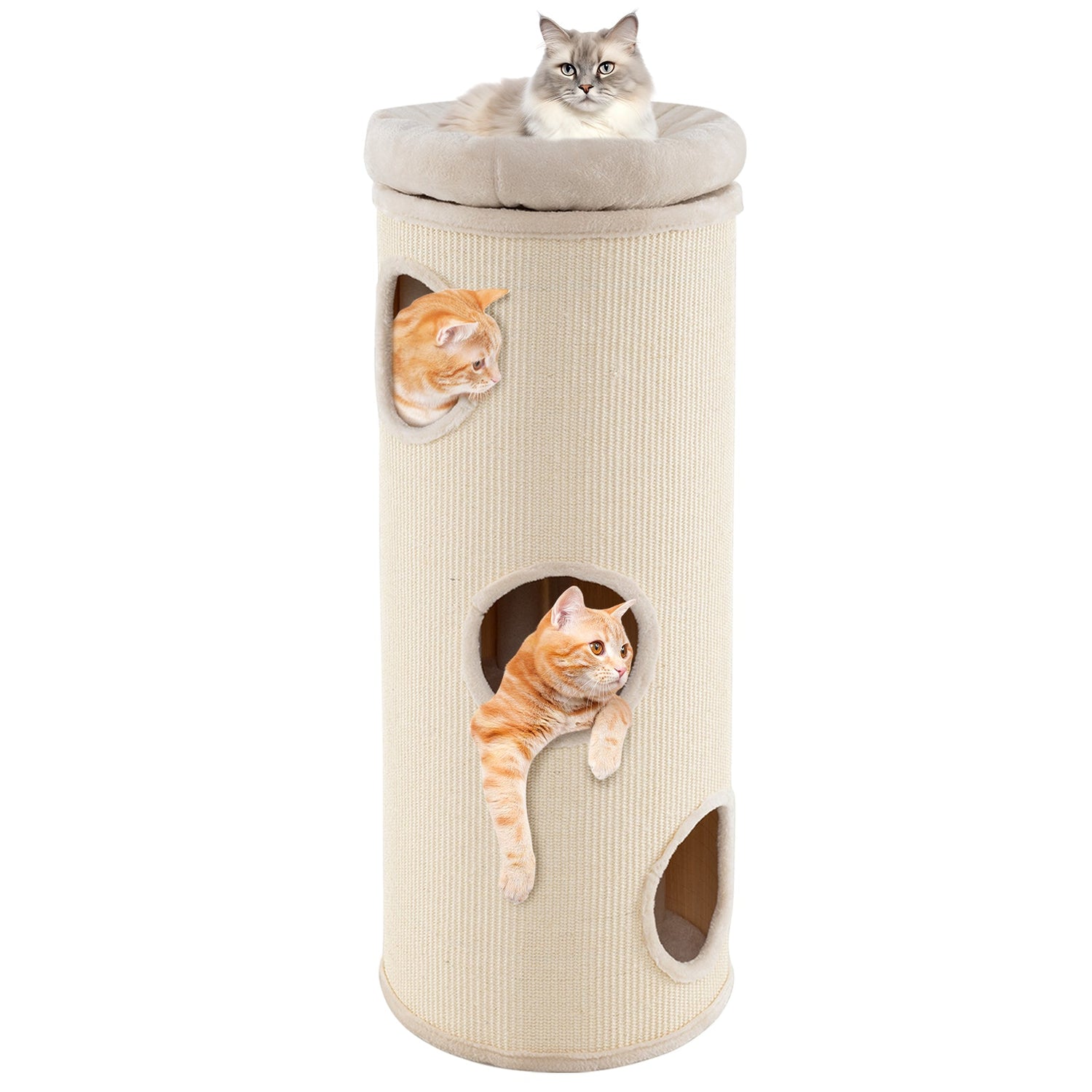 Cueva Elevada para Gatos de 49 Pulgadas, Casa para Gatos de 4 Niveles para Múltiples Gatos - Beige