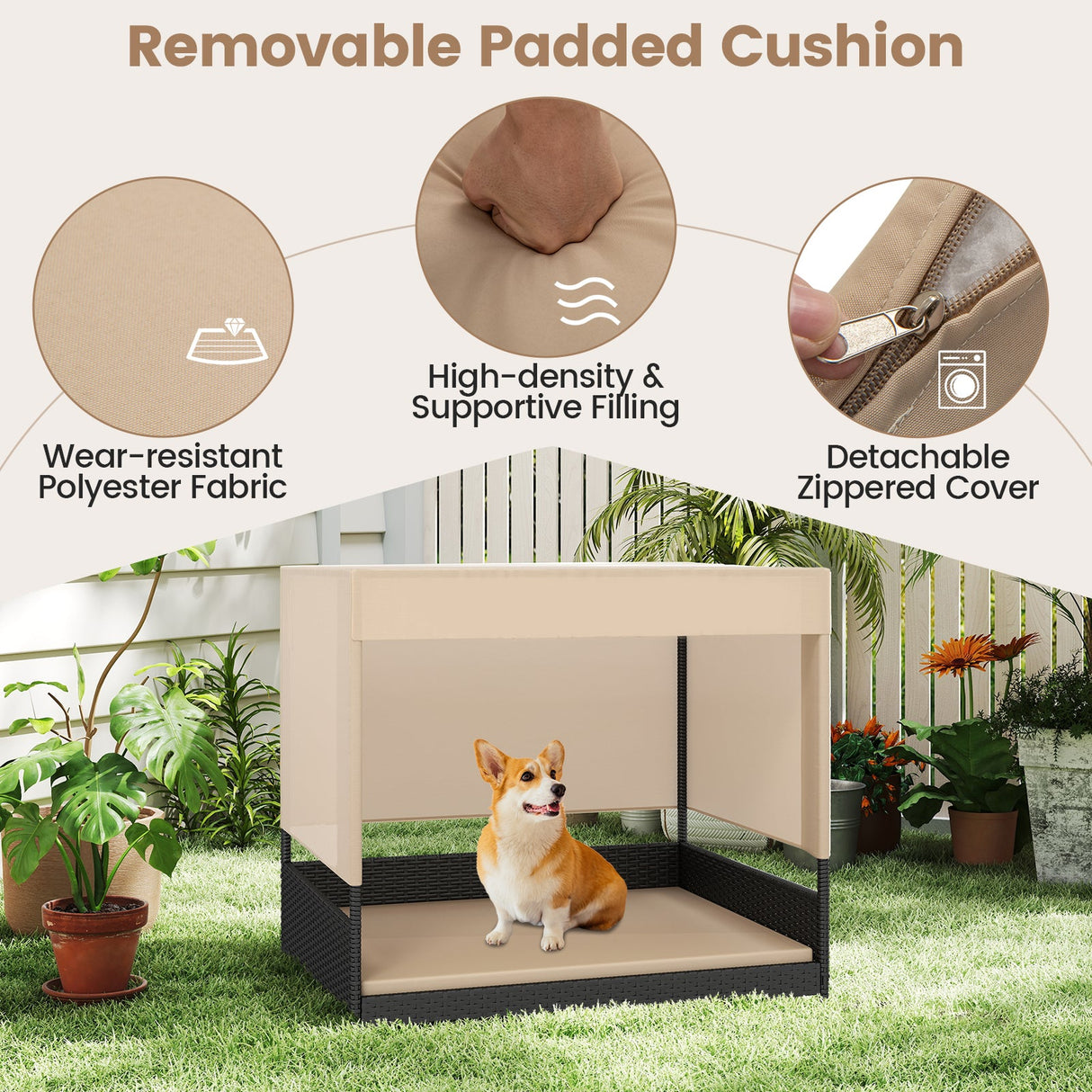 Casa para perros de mimbre elevada para razas pequeñas a medianas - Negra